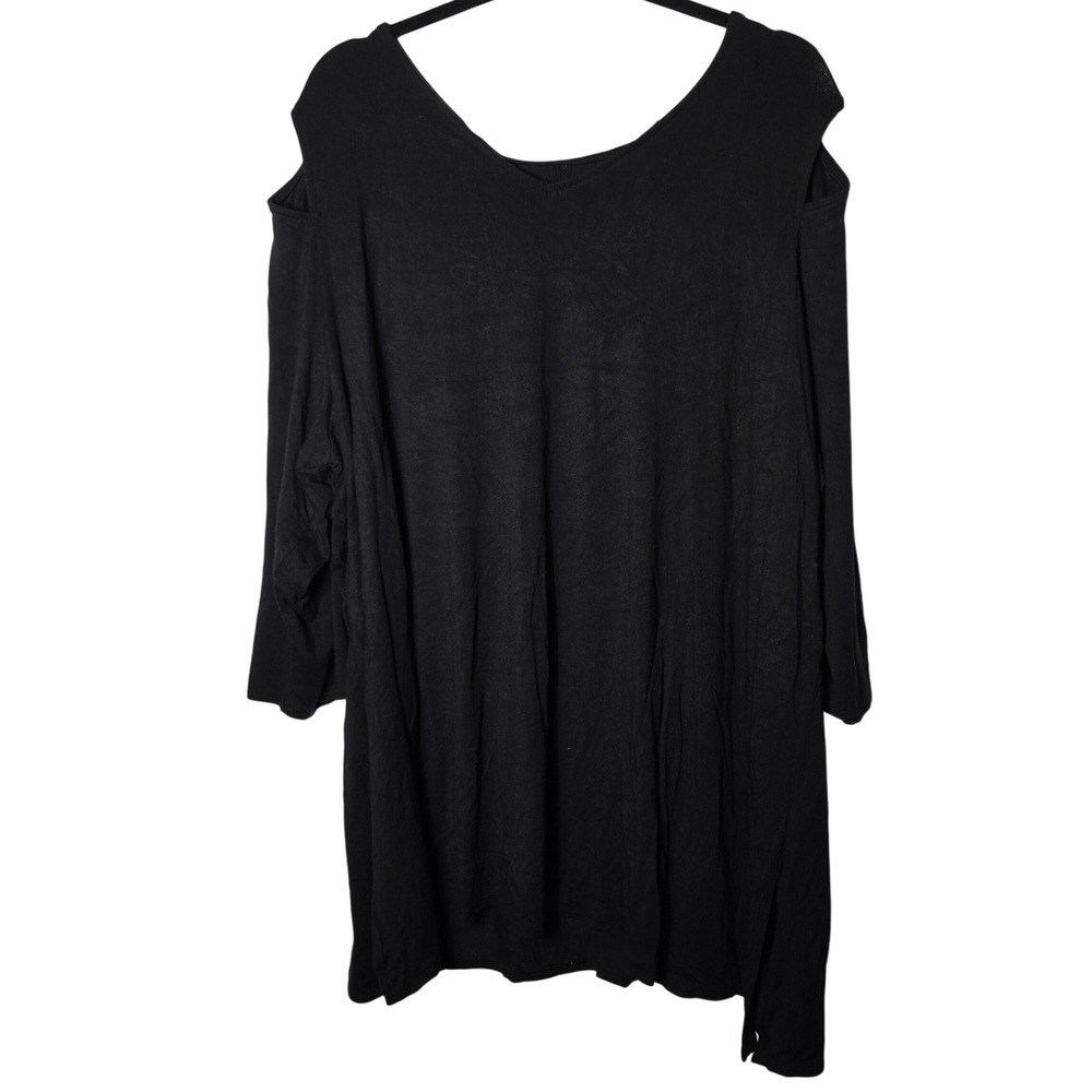 Belle Kim Gravel Black Cold Shoulder V-Neck Tunic Top 3X Stretch Neutral Casual